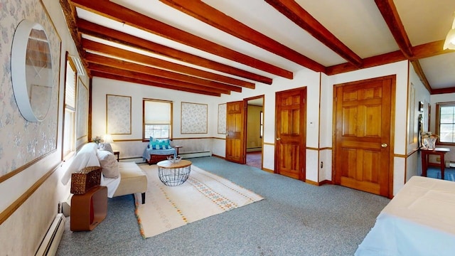 3005 Vt 78 Rte, Highgate, VT 05459 - sunroom featuring baseboard heating, beamed ceiling, and a baseboard heating unit