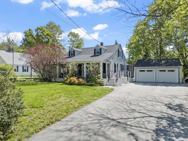 204 Silver St, Dover, NH 03820 - cape cod home with an outbuilding, a garage, a chimney, a front yard, and a shingled roof
