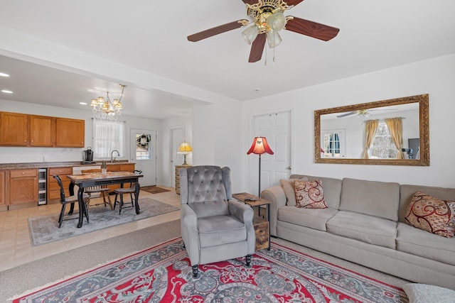 28 Lindsley Cir, Campton, NH 03223 - living room with a chandelier, recessed lighting, and ceiling fan