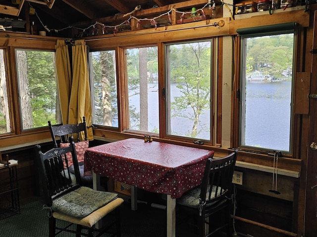 sunroom featuring a water view and healthy amount of natural light