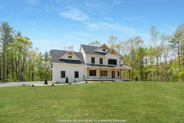 286 S Rd, Brentwood, NH 03833 - modern farmhouse with covered porch, a front lawn, a standing seam roof, and a metal roof
