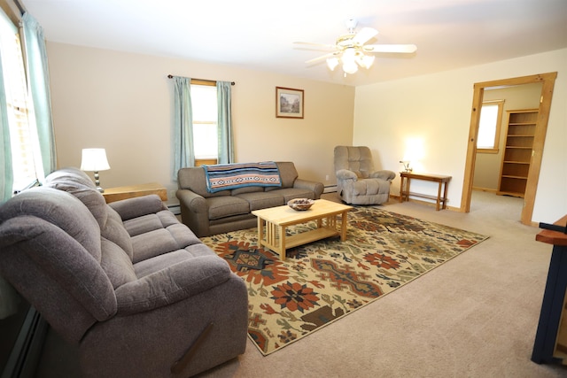 412 Covered Bridge Rd, Irasburg, VT 05845 - living room with carpet floors, ceiling fan, and baseboards