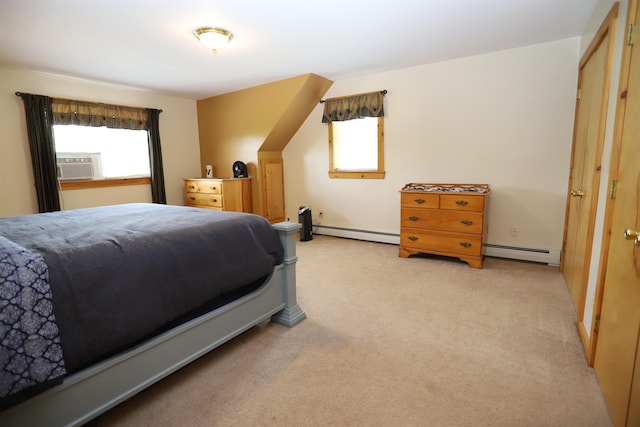 412 Covered Bridge Rd, Irasburg, VT 05845 - bedroom featuring multiple windows, light carpet, and a baseboard radiator