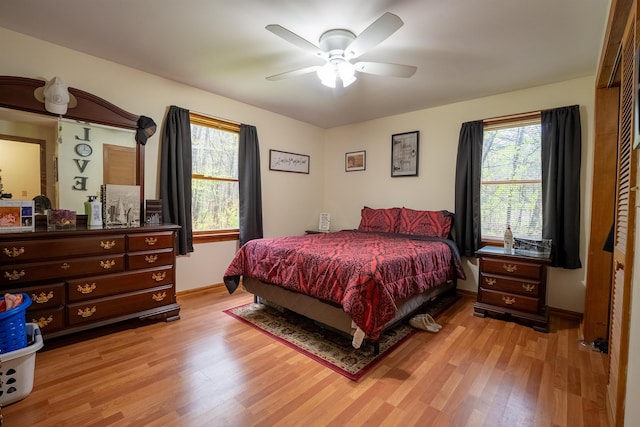 175 Blackwater Rd, Somersworth, NH 03878 - bedroom featuring light wood-style flooring, ceiling fan, and baseboards