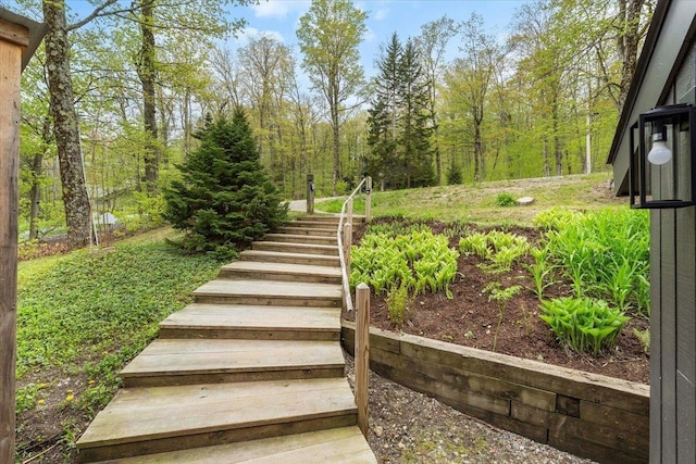 6 Roundtree Rd, Winhall, VT 05340 - stairs featuring a forest view