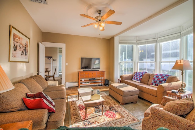 56 Andover St, Ludlow, VT 05149 - living room featuring ceiling fan and wood finished floors