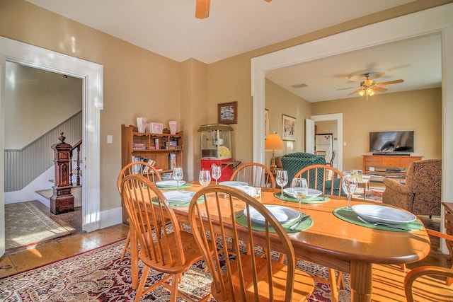 56 Andover St, Ludlow, VT 05149 - dining space with a ceiling fan, stairway, tile patterned flooring, and baseboards