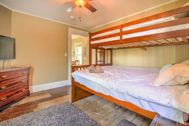 56 Andover St, Ludlow, VT 05149 - bedroom featuring hardwood / wood-style floors, crown molding, and ceiling fan