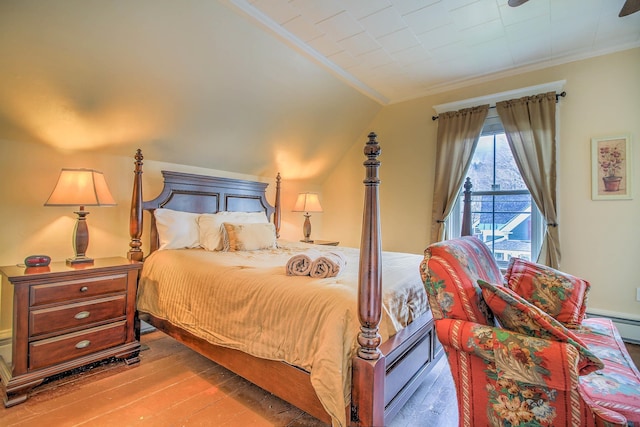 56 Andover St, Ludlow, VT 05149 - bedroom featuring crown molding, hardwood / wood-style flooring, and vaulted ceiling