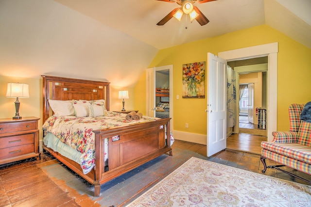 56 Andover St, Ludlow, VT 05149 - bedroom with vaulted ceiling, a ceiling fan, and baseboards