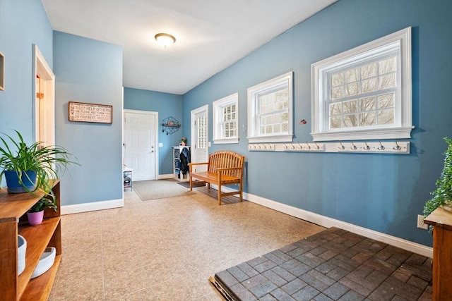 living area with baseboards