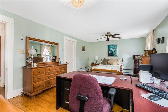 67 Kidder St, Manchester, NH 03101 - bedroom featuring light wood-style flooring, an office area, and ceiling fan