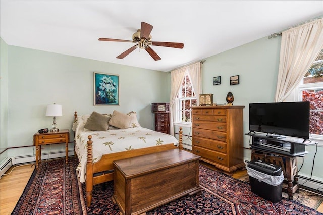67 Kidder St, Manchester, NH 03101 - bedroom with multiple windows, wood finished floors, a ceiling fan, and baseboard heating