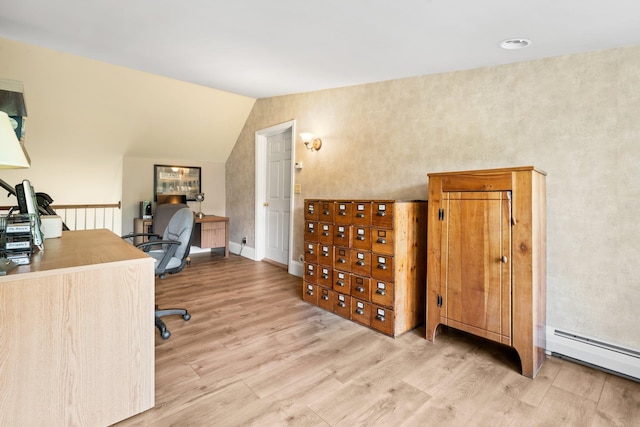 25 Golden Gate Dr, Hooksett, NH 03106 - office space with wood finished floors, a baseboard heating unit, and vaulted ceiling
