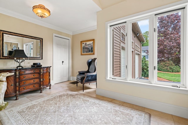 25 Golden Gate Dr, Hooksett, NH 03106 - sitting room featuring light tile patterned floors, ornamental molding, and baseboards