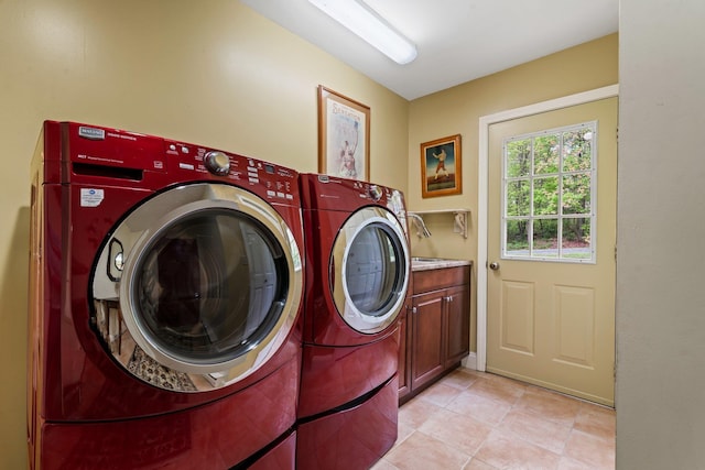 25 Golden Gate Dr, Hooksett, NH 03106 - clothes washing area featuring independent washer and dryer, cabinet space, and light tile patterned floors
