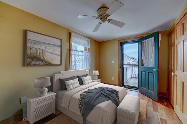 5 Great Boars Head Ave, Hampton, NH 03842 - bedroom featuring access to outside, light wood-style floors, baseboards, and a ceiling fan