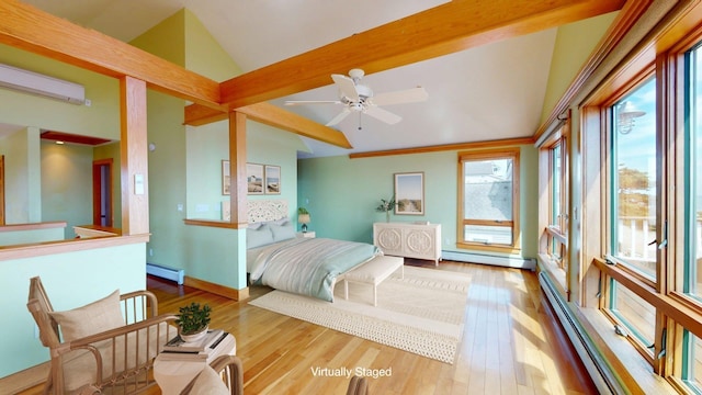 5 Great Boars Head Ave, Hampton, NH 03842 - bedroom with a wall unit AC, a baseboard heating unit, wood finished floors, and a baseboard radiator