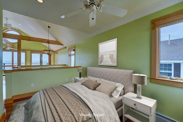 5 Great Boars Head Ave, Hampton, NH 03842 - bedroom with baseboard heating, wood finished floors, recessed lighting, lofted ceiling, and baseboards