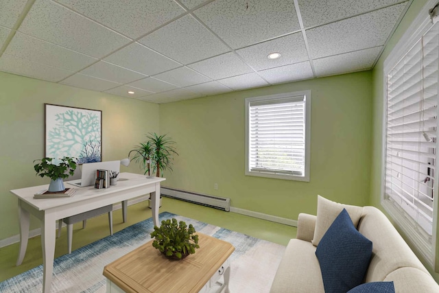 5 Great Boars Head Ave, Hampton, NH 03842 - home office with baseboard heating, a drop ceiling, baseboards, and recessed lighting