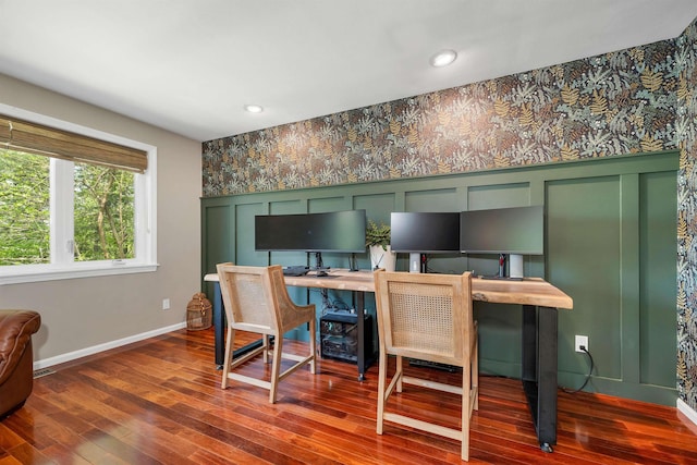 204 Chase Way, Manchester, NH 03104 - office space with dark wood finished floors, baseboards, recessed lighting, and wallpapered walls