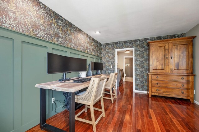 204 Chase Way, Manchester, NH 03104 - office with wallpapered walls, baseboards, dark wood-type flooring, and recessed lighting