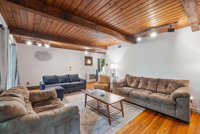 46 Crestwood Dr, Conway, NH 03860 - living room featuring track lighting, wooden ceiling, light wood finished floors, and beamed ceiling