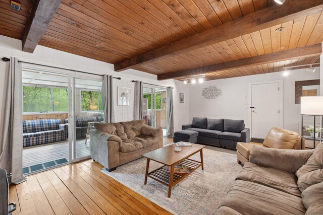 46 Crestwood Dr, Conway, NH 03860 - living area featuring wood ceiling, light wood-style flooring, and beamed ceiling