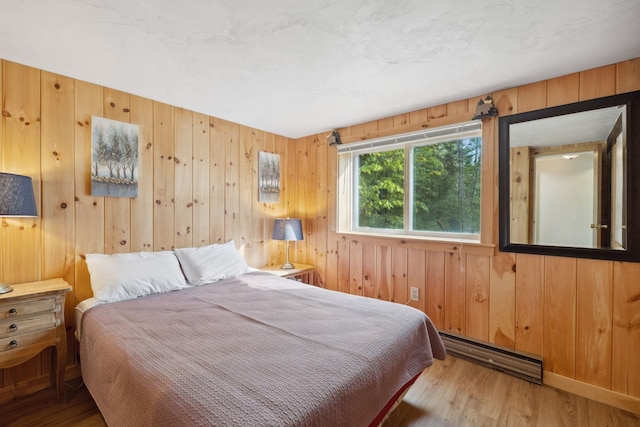 46 Crestwood Dr, Conway, NH 03860 - bedroom with wood finished floors, wood walls, and baseboard heating