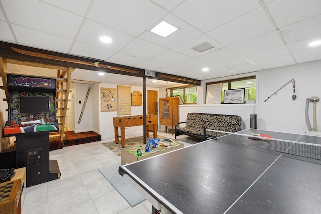 46 Crestwood Dr, Conway, NH 03860 - rec room with a drop ceiling and light tile patterned floors