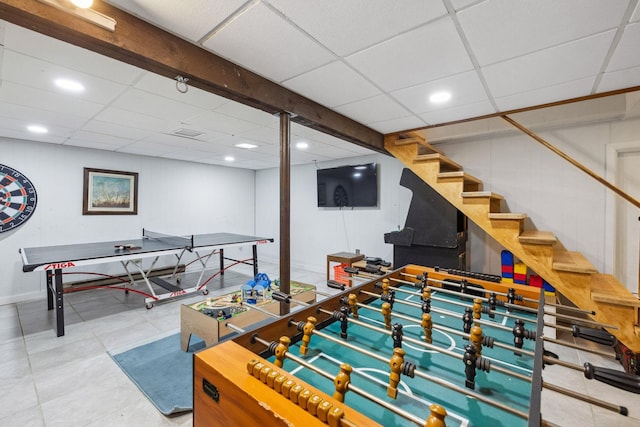 46 Crestwood Dr, Conway, NH 03860 - playroom with recessed lighting, a drop ceiling, tile patterned flooring, and baseboards