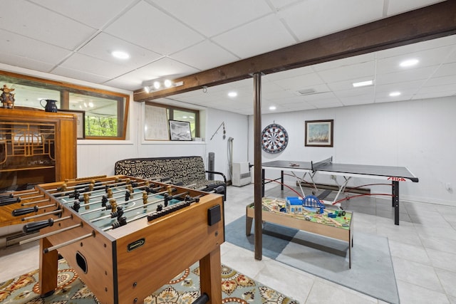 46 Crestwood Dr, Conway, NH 03860 - playroom featuring light tile patterned flooring, a paneled ceiling, and recessed lighting