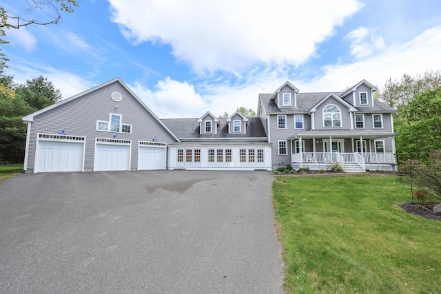 126 Oakcrest Ln, Gilmanton, NH 03237 - colonial inspired home with covered porch, a front yard, asphalt driveway, and a shingled roof