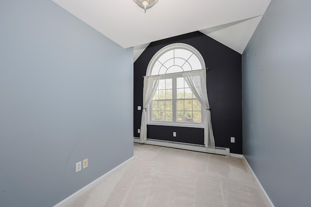 126 Oakcrest Ln, Gilmanton, NH 03237 - empty room with a baseboard radiator, lofted ceiling, carpet flooring, and baseboards