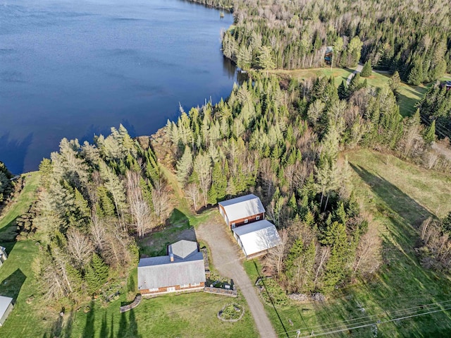 aerial overview of property's location featuring a large body of water and a forest