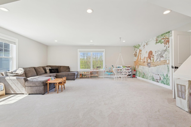 222 Standish Ln, Hudson, NH 03051 - living room featuring carpet floors, recessed lighting, and baseboards