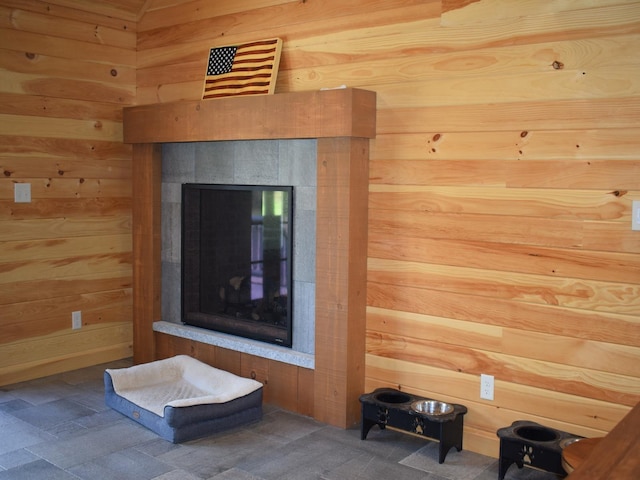 42 Chickadee Ln, Littleton, NH 03561 - detailed view of wood walls and a tiled fireplace