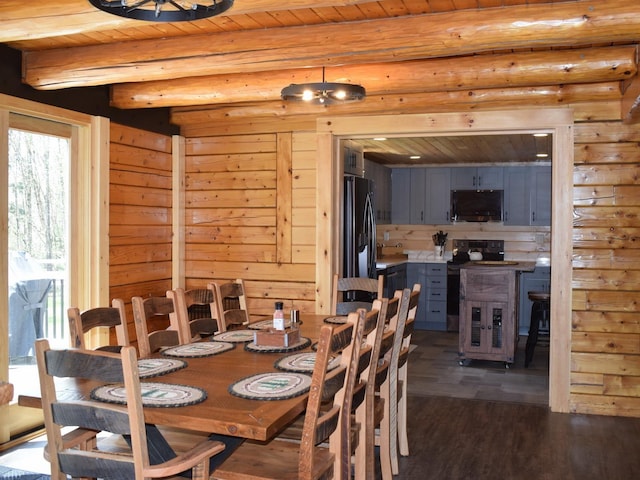 42 Chickadee Ln, Littleton, NH 03561 - dining area with dark wood-type flooring, beamed ceiling, and wood ceiling