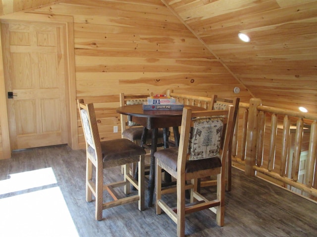 42 Chickadee Ln, Littleton, NH 03561 - dining space with wooden ceiling, wood finished floors, lofted ceiling, and wood walls