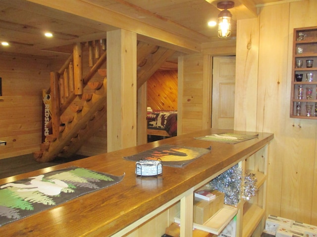 42 Chickadee Ln, Littleton, NH 03561 - dining space with wooden walls and stairs