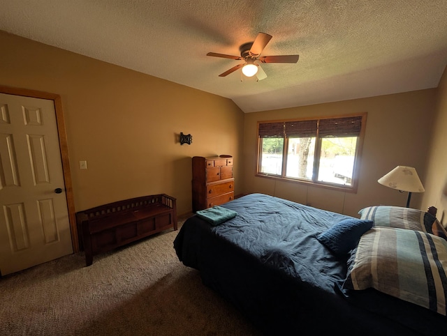 11 Cascade Dr Unit 288, Woodstock, NH 03262 - carpeted bedroom with ceiling fan, a textured ceiling, and vaulted ceiling
