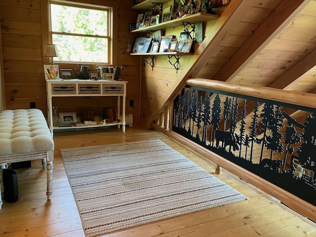 42 Peak Vista Ln, Madison, NH 03849 - sitting room with hardwood / wood-style floors and wooden walls