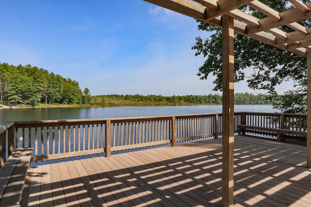 111 Shore Dr, Henniker, NH 03242 - dock area with a pergola, a deck with water view, and a forest view