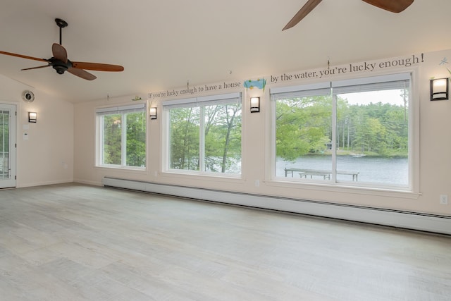 111 Shore Dr, Henniker, NH 03242 - unfurnished sunroom featuring baseboard heating and lofted ceiling