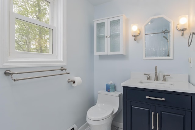 111 Shore Dr, Henniker, NH 03242 - full bath with toilet, a shower with shower curtain, and vanity