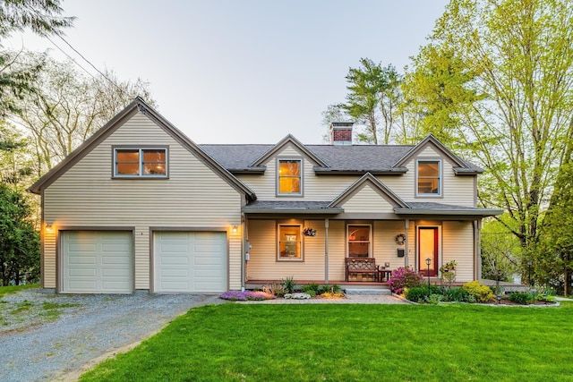 4 Oleary Ave, Hanover, NH 03755 - view of front of property featuring covered porch, a chimney, an attached garage, driveway, and a front yard