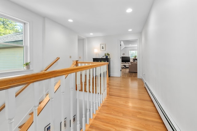 4 Oleary Ave, Hanover, NH 03755 - corridor with a baseboard heating unit, an upstairs landing, light wood-style flooring, recessed lighting, and healthy amount of natural light