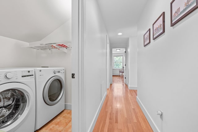 4 Oleary Ave, Hanover, NH 03755 - washroom featuring recessed lighting, washer and clothes dryer, baseboards, and light wood-type flooring