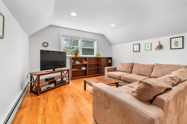 4 Oleary Ave, Hanover, NH 03755 - living area featuring a baseboard heating unit, lofted ceiling, light wood-type flooring, and recessed lighting