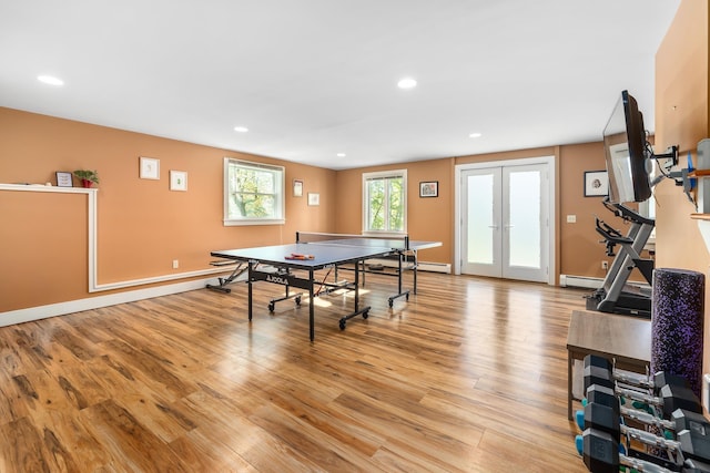 4 Oleary Ave, Hanover, NH 03755 - recreation room featuring light wood-type flooring, french doors, recessed lighting, baseboard heating, and baseboards